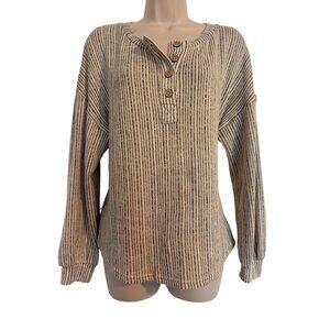 Blu Pepper Size Medium 1/4 Button Striped Stretchy Knit Long Sleeve $49 NWT